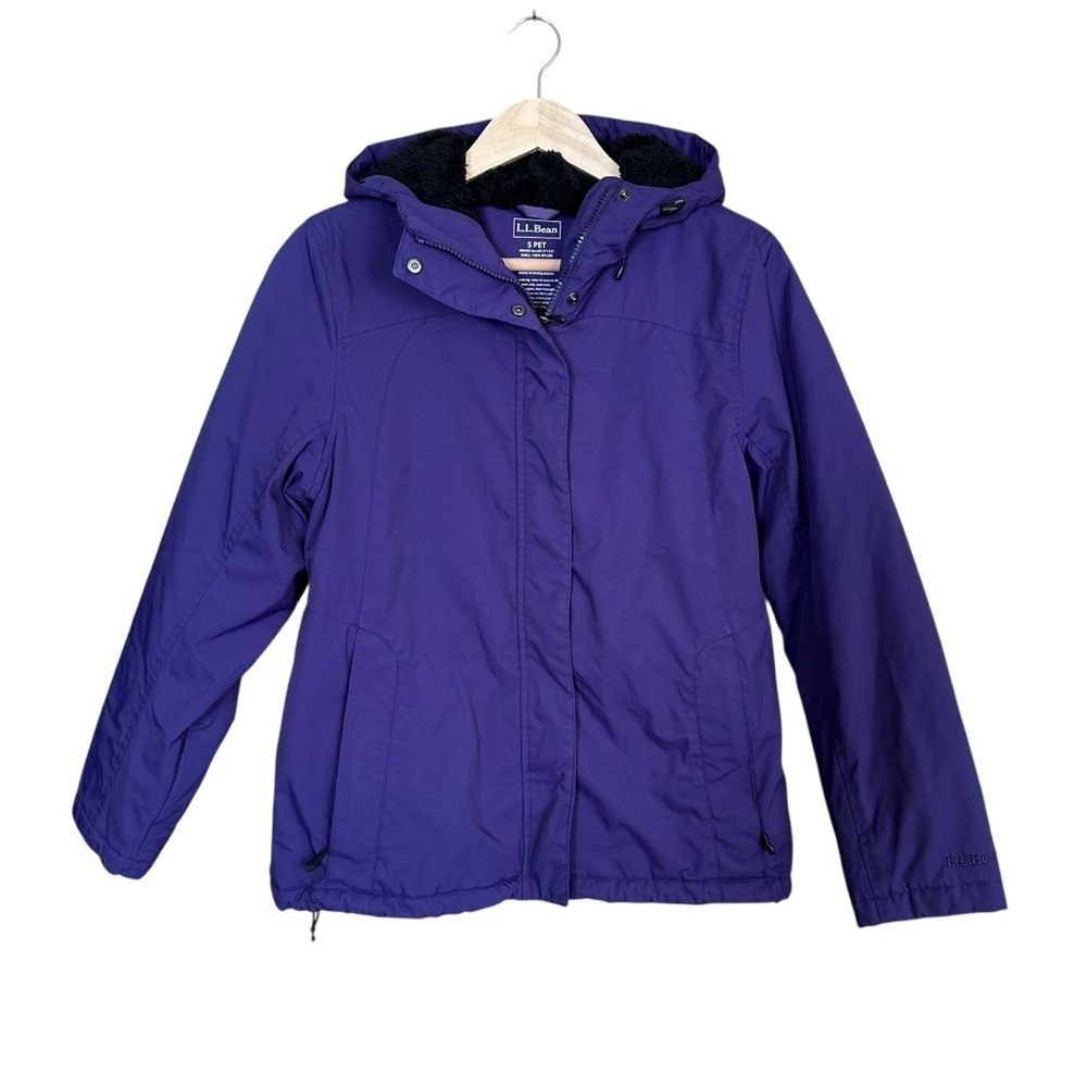 LL Bean Winter Warmer Purple  Hooded Sherpa Lined  Coat Jacket Womens SP